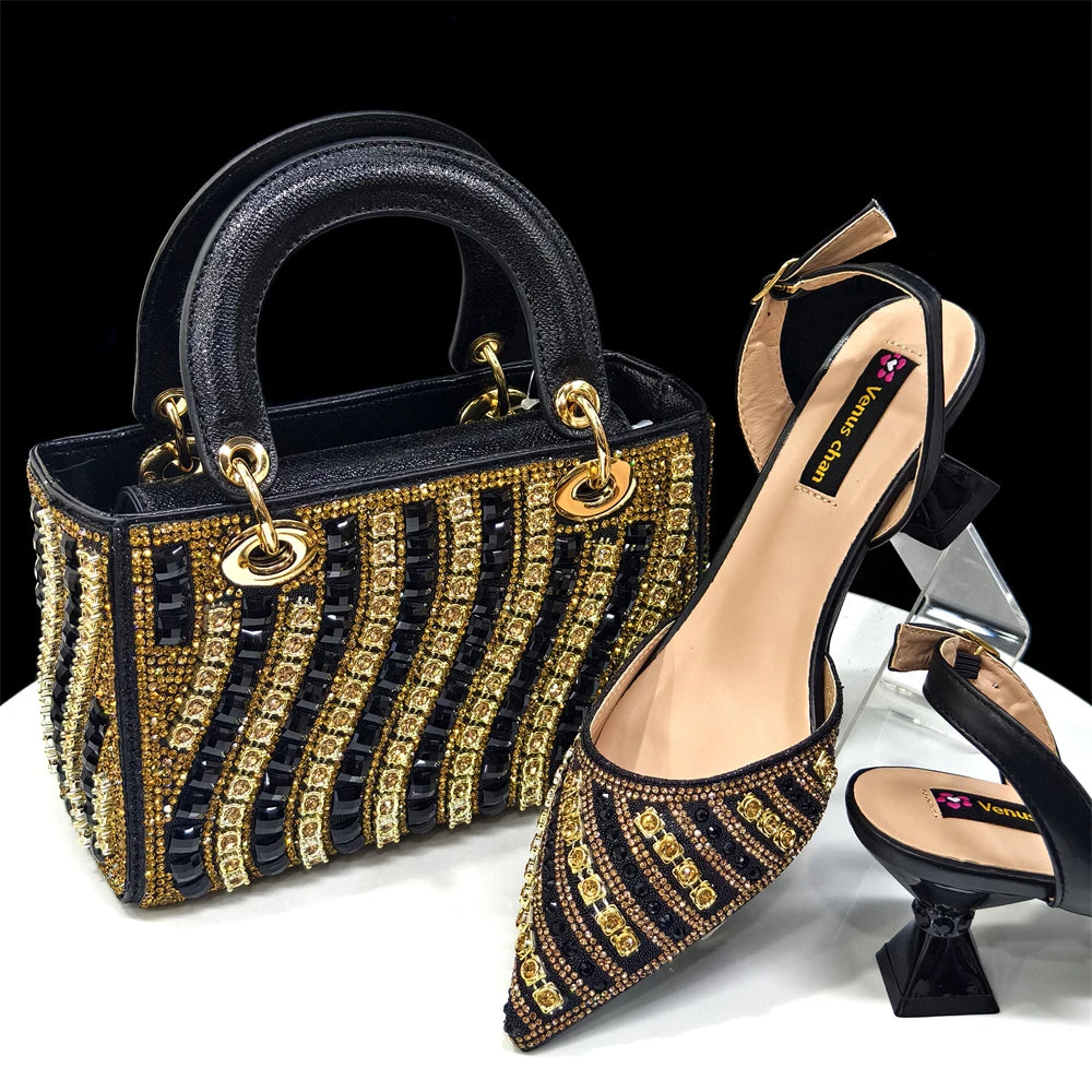Footmax Fuchsia Rhinestone Heel Shoes & Bag Set - Italian Fashion 2025 - footmaxldn
