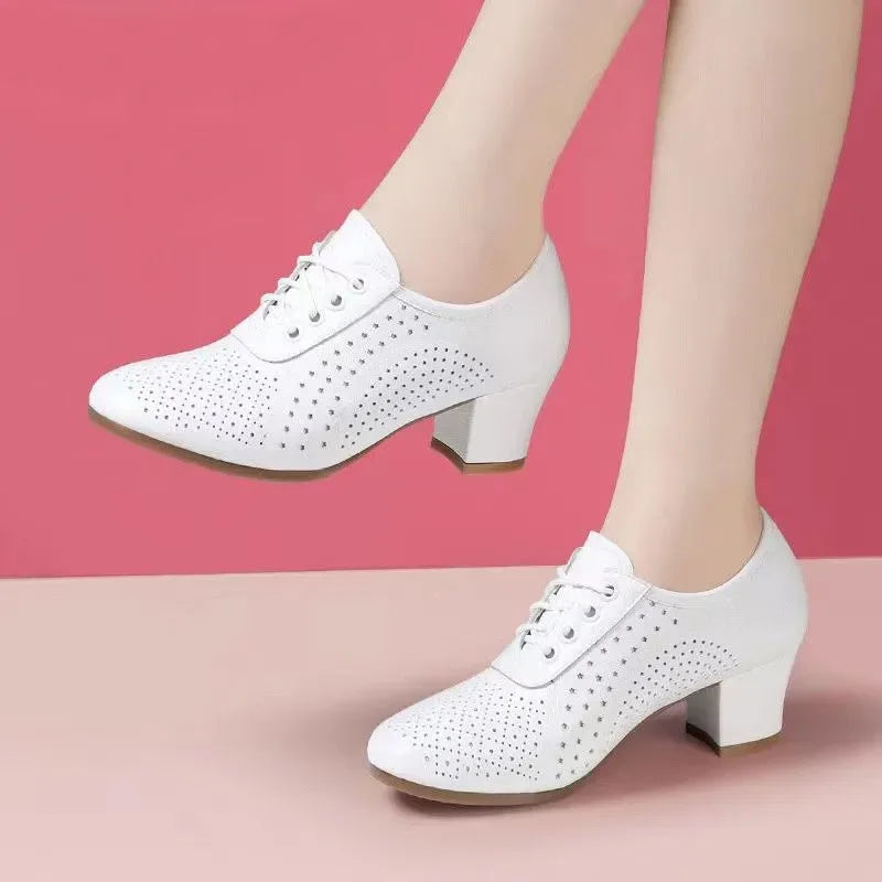 Footmax Women's High Heel Office Shoes - Classic Round Toe Lace-Up Pumps - footmaxldn