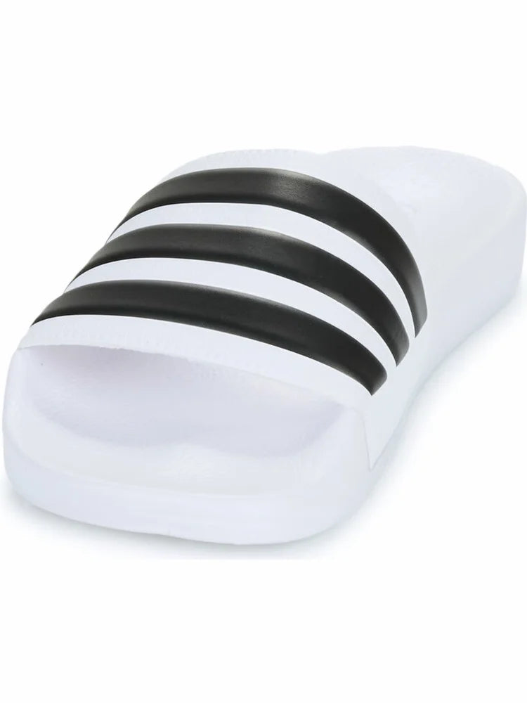 Adidas White Slides with Black Three - Stripes and Brand Name - Casual and Comfortable Footwear - footmaxldn