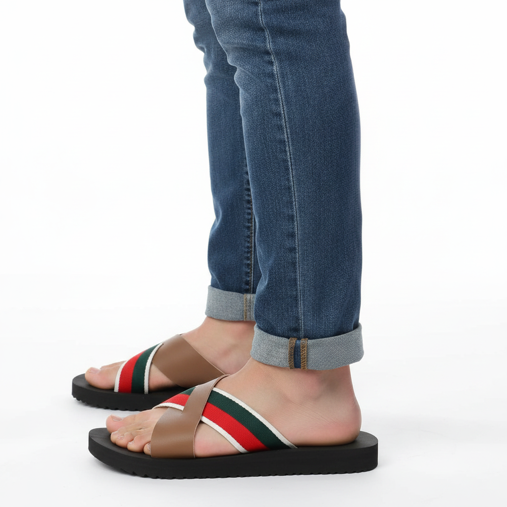 Footmaxldn Men's Summer Slippers – Flat Heel Microfibre Sandals