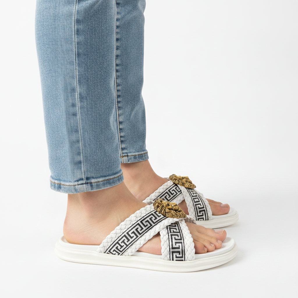 Footmaxldn Lion Head Cross-Strap Slides | Men's Designer Sandals