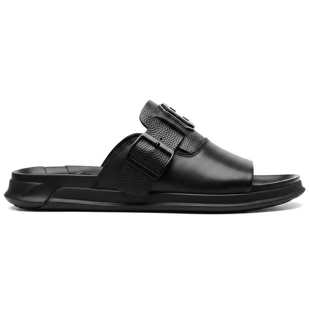 Men's Genuine Leather Platform Sandals | Roman Buckle Summer Slides – Footmaxldn