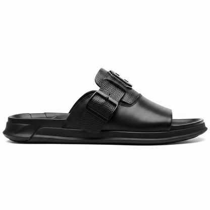 Men's Genuine Leather Platform Sandals | Roman Buckle Summer Slides – Footmaxldn