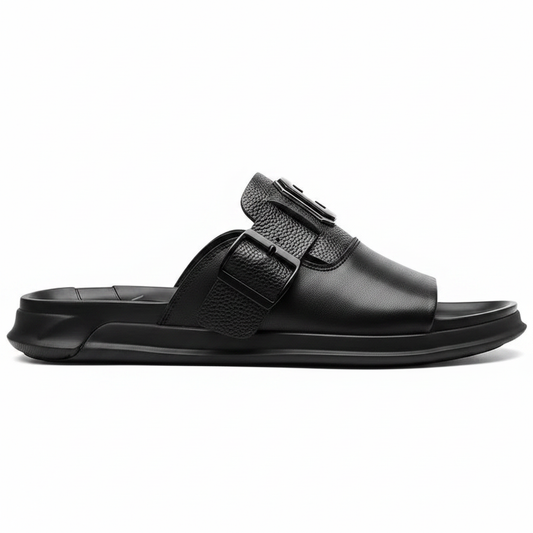 Men's Genuine Leather Platform Sandals | Roman Buckle Summer Slides – Footmaxldn