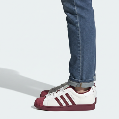 Adidas Superstar Unisex Sneakers – White & Burgundy Shell Toe | Footmaxldn