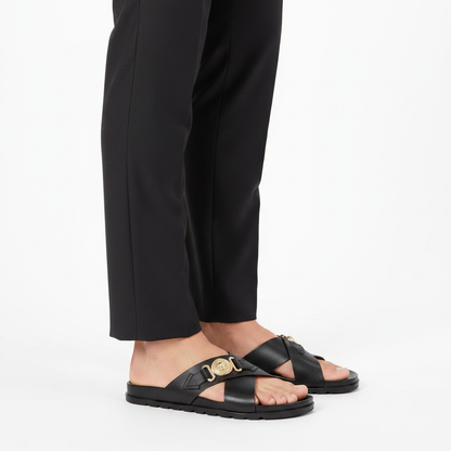 Footmaxldn Men's Genuine Leather Slide Sandals | Cross-Strap Beach & Casual Shoes