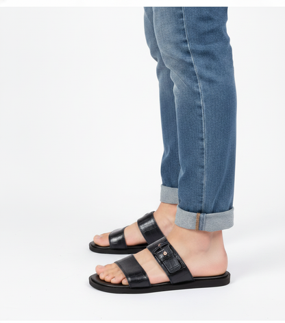 Men's Croc-Embossed Leather Slide Sandals | H-Strap Summer Slides – Footmaxldn