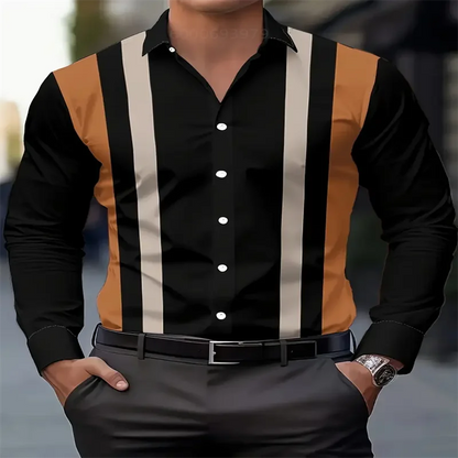 Men's Striped Long Sleeve Shirt - Summer Casual Beach Shirt by Footmax