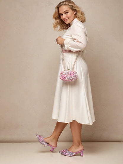 Footmax Blue Rhinestone Ladies Shoes with Matching Mini Bag - Luxury Designer Set - footmaxldn