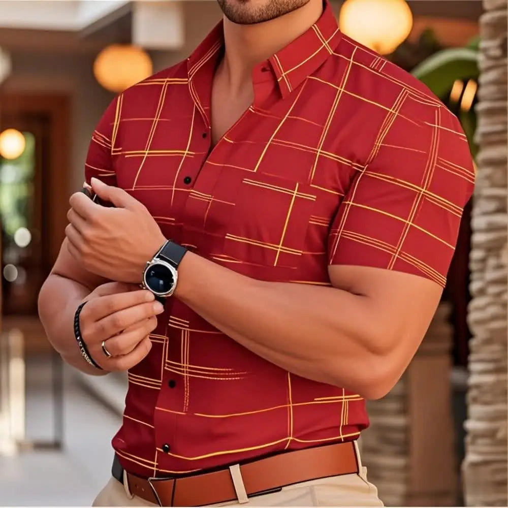 Footmax Men's 3D Stripe Boyfriend Shirt - Slim Fit Long Sleeve Button Down S-6XL