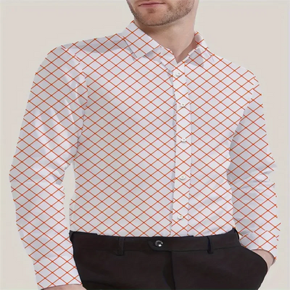 Footmax Men's Long Sleeve Plaid Shirt - Professional Work & Party Wear XS-6XL
