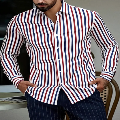 Men's Striped Long Sleeve Shirt - Summer Casual Beach Shirt by Footmax
