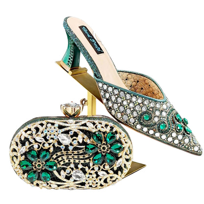 Footmax Blue Rhinestone Ladies Shoes with Matching Mini Bag - Luxury Designer Set - footmaxldn