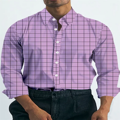 Footmax Men's Long Sleeve Plaid Shirt - Professional Work & Party Wear XS-6XL