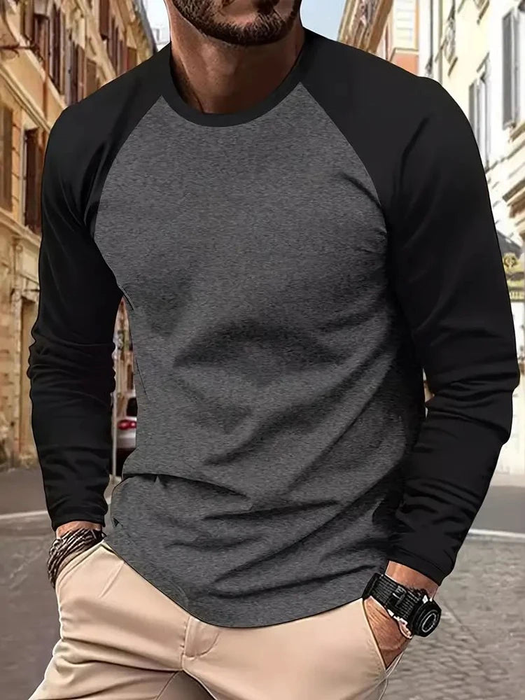 Footmax Men's Long Sleeve T-Shirt - Solid Color Spring Casual High Quality Cotton Top - footmaxldn