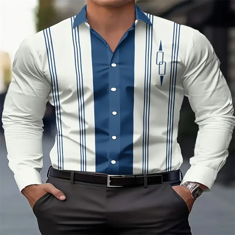 Men's Striped Long Sleeve Shirt - Summer Casual Beach Shirt by Footmax