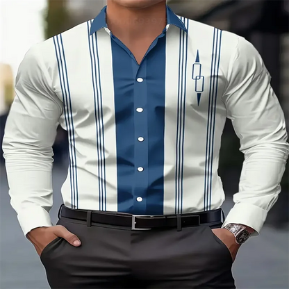 Men's Striped Long Sleeve Shirt - Summer Casual Beach Shirt by Footmax
