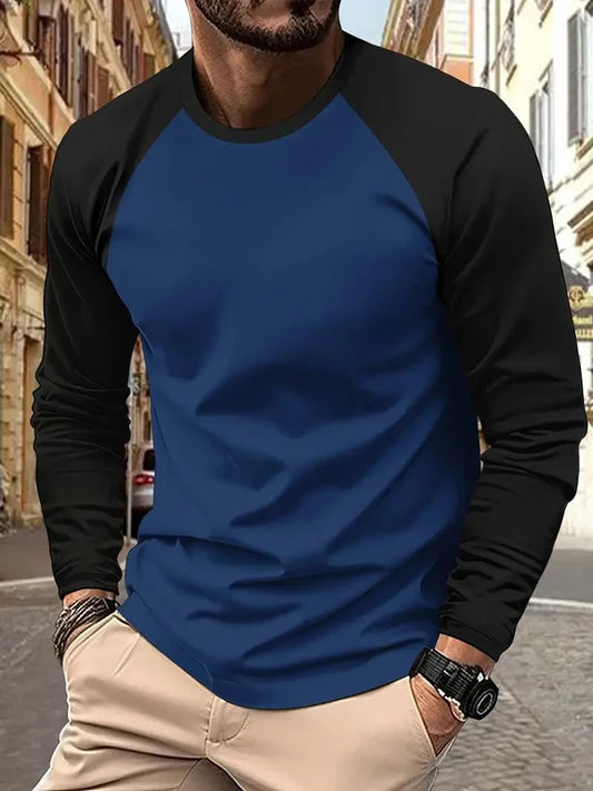 Footmax Men's Long Sleeve T-Shirt - Solid Color Spring Casual High Quality Cotton Top - footmaxldn