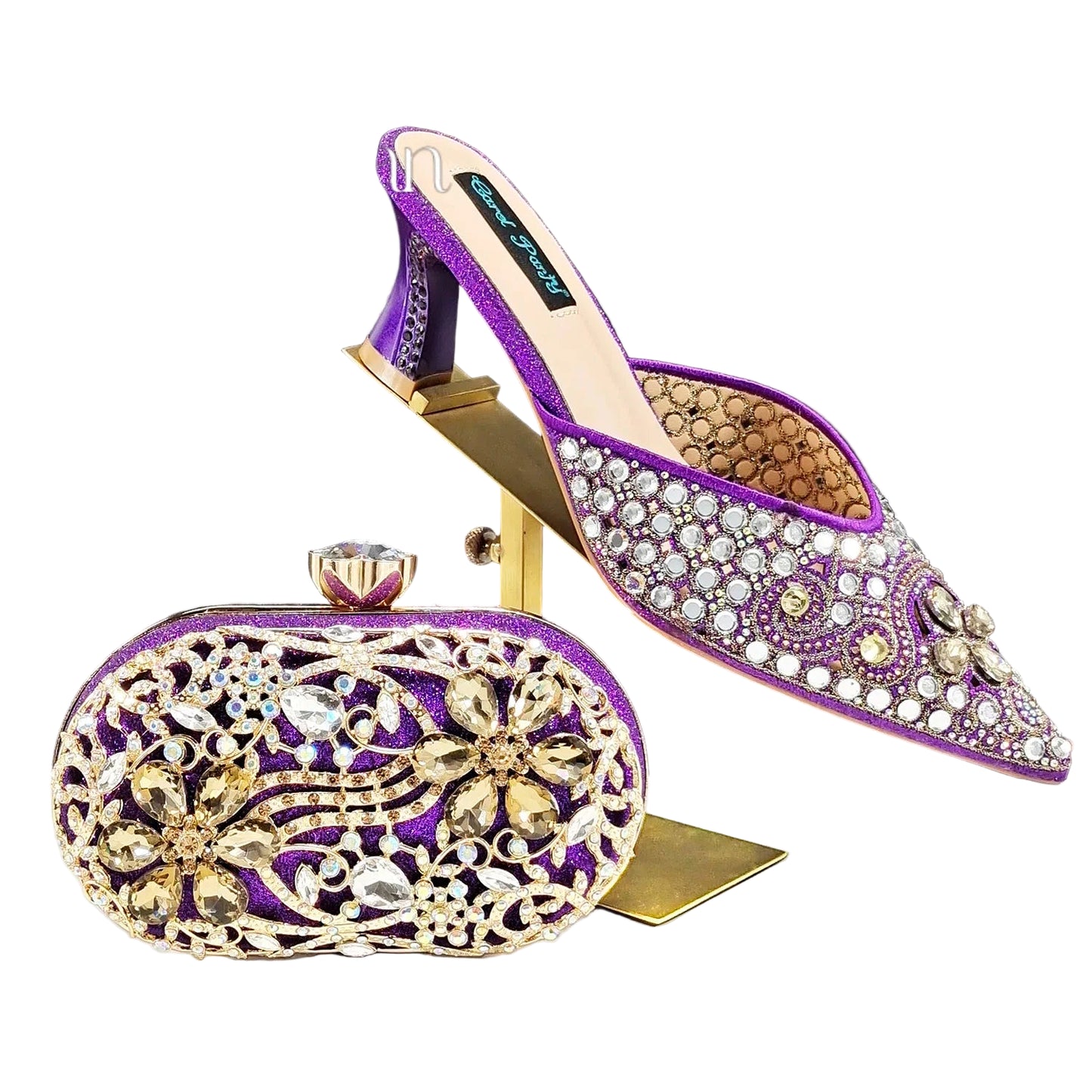 Footmax Blue Rhinestone Ladies Shoes with Matching Mini Bag - Luxury Designer Set - footmaxldn