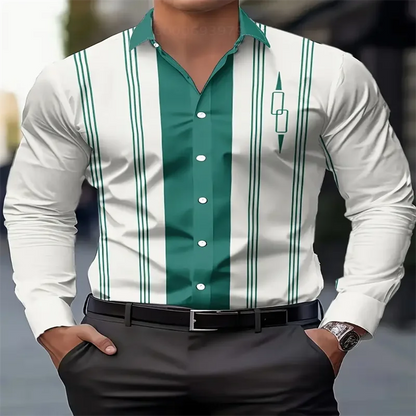 Men's Striped Long Sleeve Shirt - Summer Casual Beach Shirt by Footmax