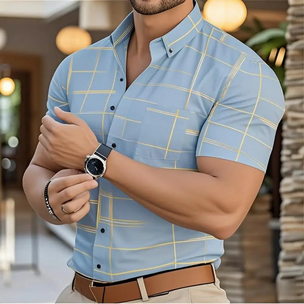 Footmax Men's 3D Stripe Boyfriend Shirt - Slim Fit Long Sleeve Button Down S-6XL