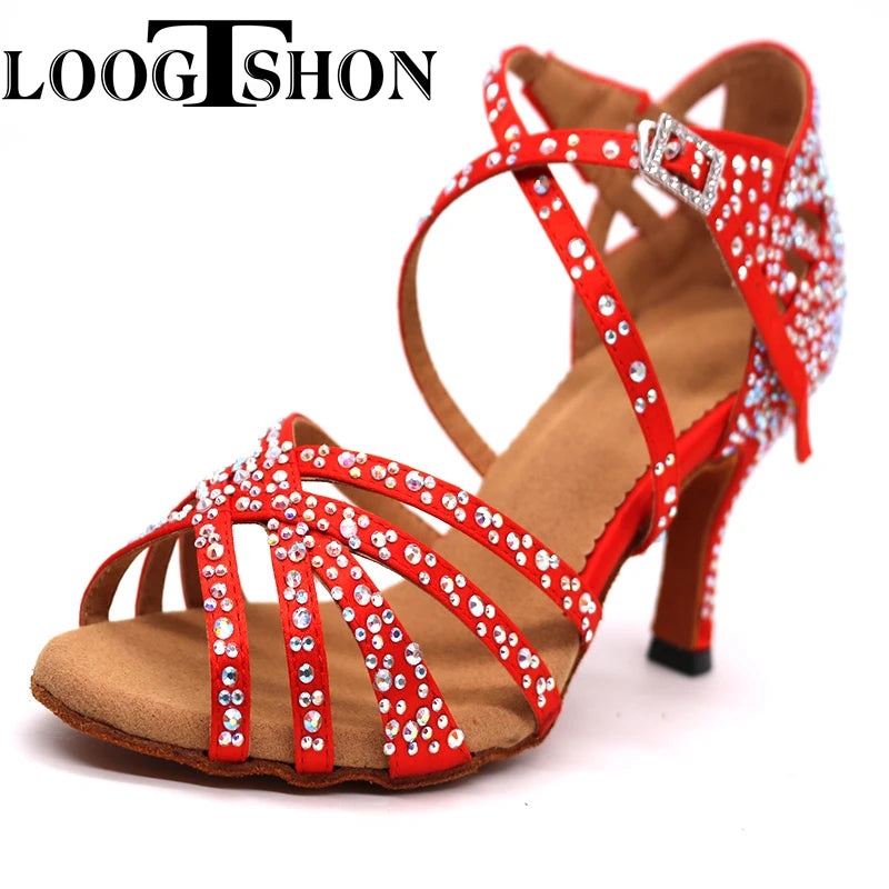 Loogtshon Women Dance Boots For Ladies High Heel Flannel Ballroom Modern Dance Shoes RED Gilrs Soft Sole Bachata Salsa - footmaxldn