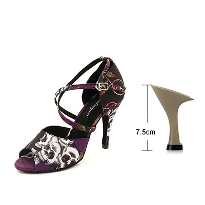 Footmaxldn Women’s Skull Print Latin Dance Shoes