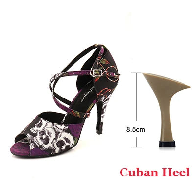 Footmaxldn Women’s Skull Print Latin Dance Shoes