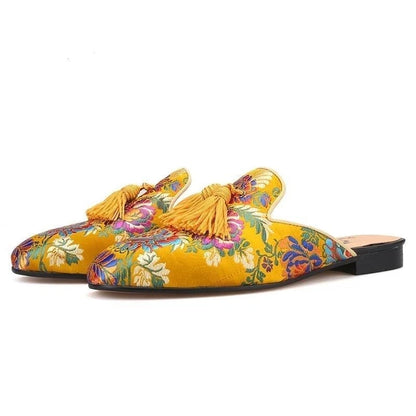 Men's Gold Floral Leather Slide Sandals
