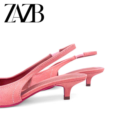 Footmax Women's Pink Canvas Mid Heel Sandals - Elegant Bridal Shoes - footmaxldn