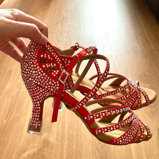 Loogtshon Women Dance Boots For Ladies High Heel Flannel Ballroom Modern Dance Shoes RED Gilrs Soft Sole Bachata Salsa - footmaxldn