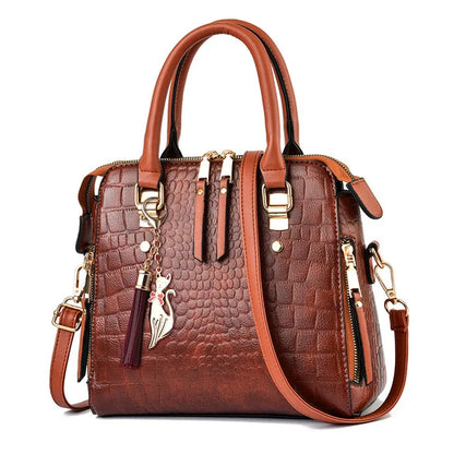 Women's Croc-Effect Tassel Handbag | Footmaxldn - footmaxldn