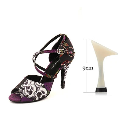 Footmaxldn Women’s Skull Print Latin Dance Shoes