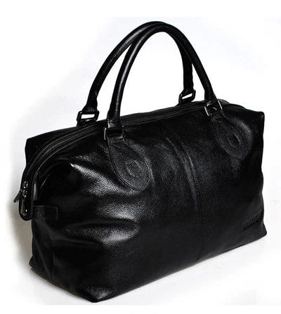 Fashion Genuine Leather Travel Bag Men's Luggage Bags Large Male Duffle Bag weekend Women Shoulder Bag Big Tote Handbag Black - footmaxldn