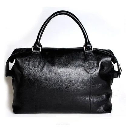 Fashion Genuine Leather Travel Bag Men's Luggage Bags Large Male Duffle Bag weekend Women Shoulder Bag Big Tote Handbag Black - footmaxldn