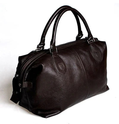 Fashion Genuine Leather Travel Bag Men's Luggage Bags Large Male Duffle Bag weekend Women Shoulder Bag Big Tote Handbag Black - footmaxldn