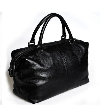 Fashion Genuine Leather Travel Bag Men's Luggage Bags Large Male Duffle Bag weekend Women Shoulder Bag Big Tote Handbag Black - footmaxldn