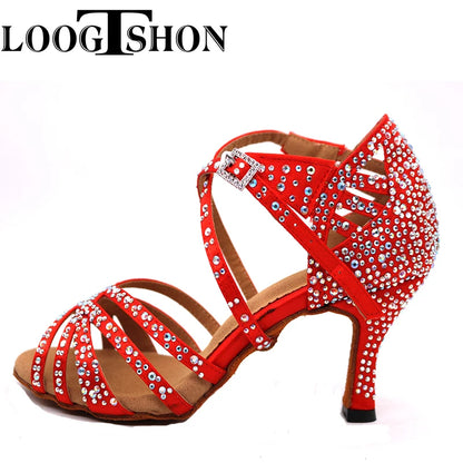 Loogtshon Women Dance Boots For Ladies High Heel Flannel Ballroom Modern Dance Shoes RED Gilrs Soft Sole Bachata Salsa - footmaxldn