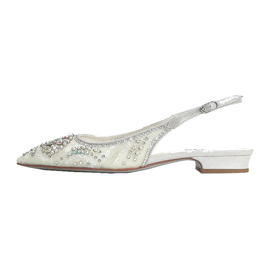 FootMax White Diamond Wedding Pumps - 6.5CM Sling back High Heels for Women - footmaxldn