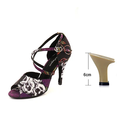 Footmaxldn Women’s Skull Print Latin Dance Shoes