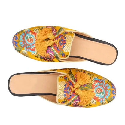 Men's Gold Floral Leather Slide Sandals