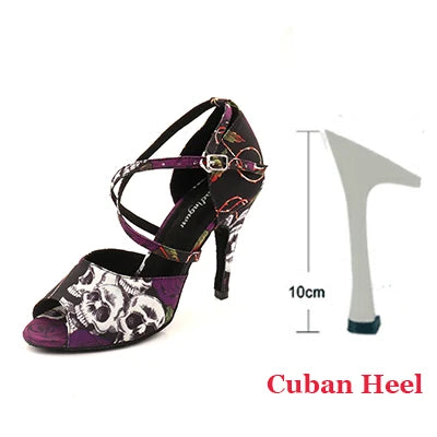 Footmaxldn Women’s Skull Print Latin Dance Shoes