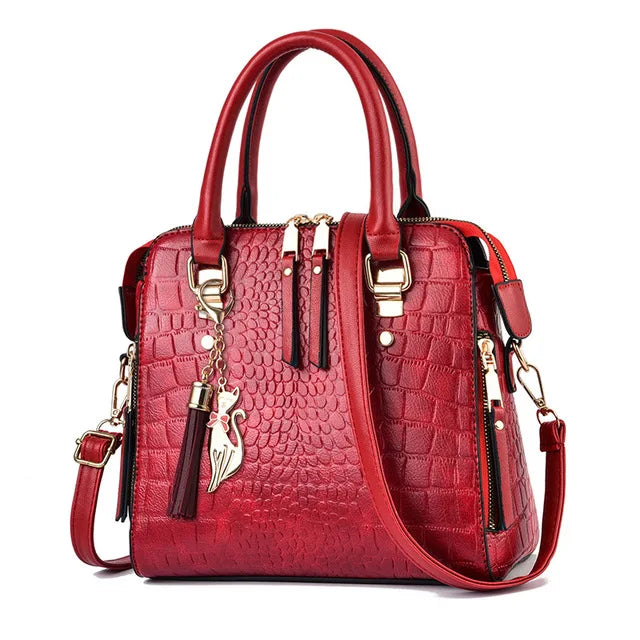 Women's Croc-Effect Tassel Handbag | Footmaxldn - footmaxldn