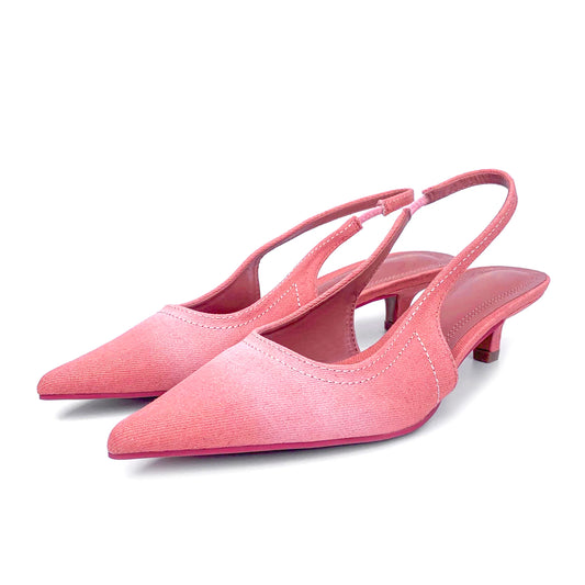 Footmax Women's Pink Canvas Mid Heel Sandals - Elegant Bridal Shoes - footmaxldn
