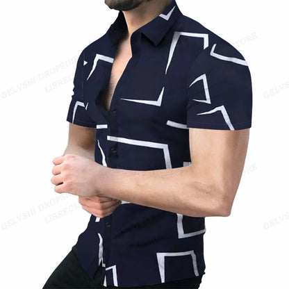 Footmax Men's Geometric 3D Print Hawaiian Shirt - Short Sleeve Beach Shirt