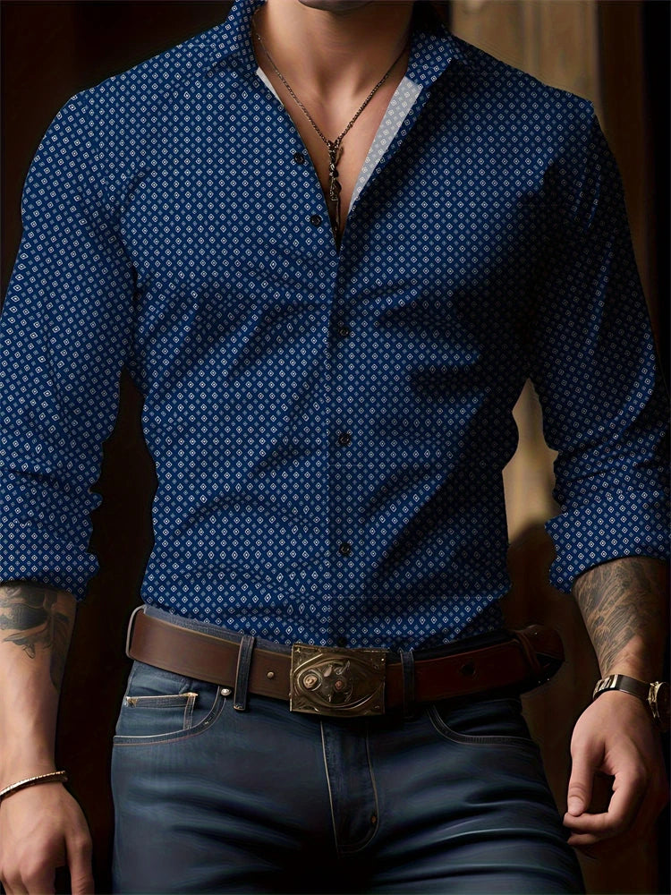 Men’s Striped V-Neck Button-Front Shirt