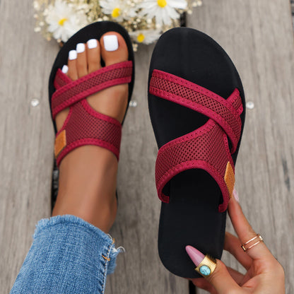 Fashionable and Versatile Sports-Style Women's Sandals, Mesh Breathable, Comfortable and Skin-Friendly, Suitable for Both Indoor and Outdoor Wear, Flat Sandals - footmaxldn
