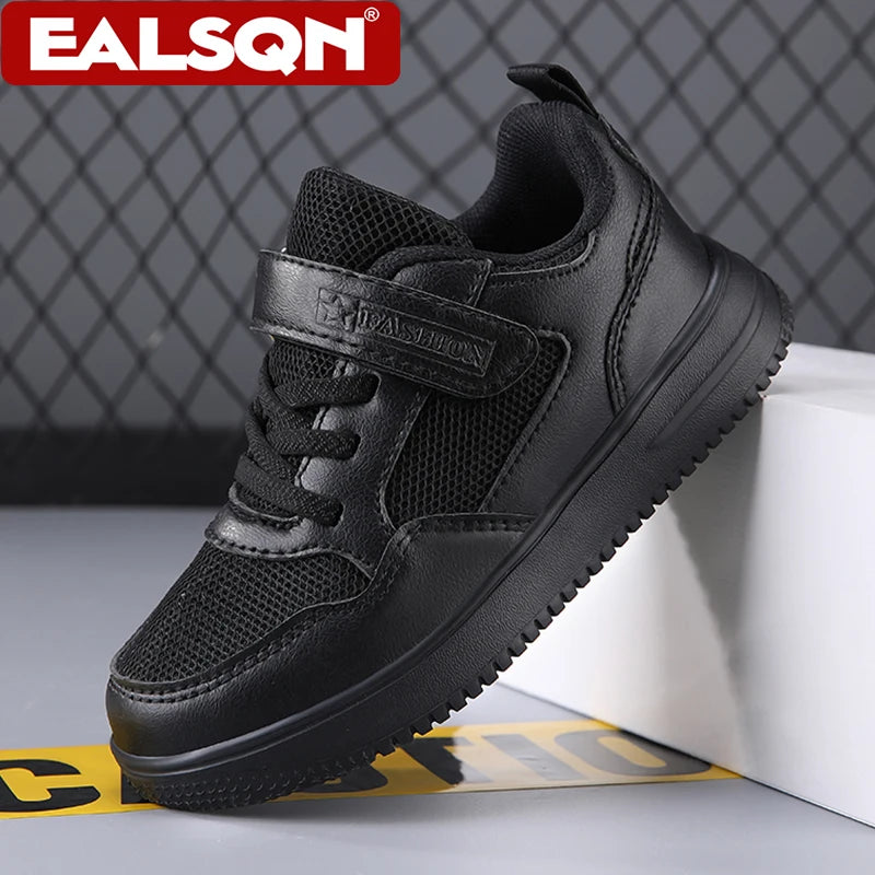 Footmax Kids Black Sports Shoes - Non-Slip Lightweight Tennis Trainers for Boys & Girls - footmaxldn
