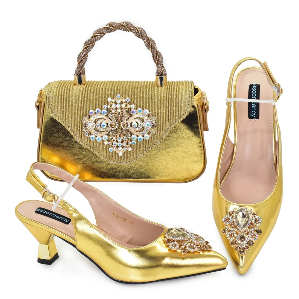 New Arrival Women Shoes and Bags To Match Set Nigeria Party Luxury Shoe and Bag Set for Party in Women Wedding Bride Pumps - footmaxldn