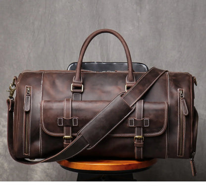 Footmax MUNUKI Vintage Leather Travel Bag - Large Genuine Crazy Horse Duffle - footmaxldn